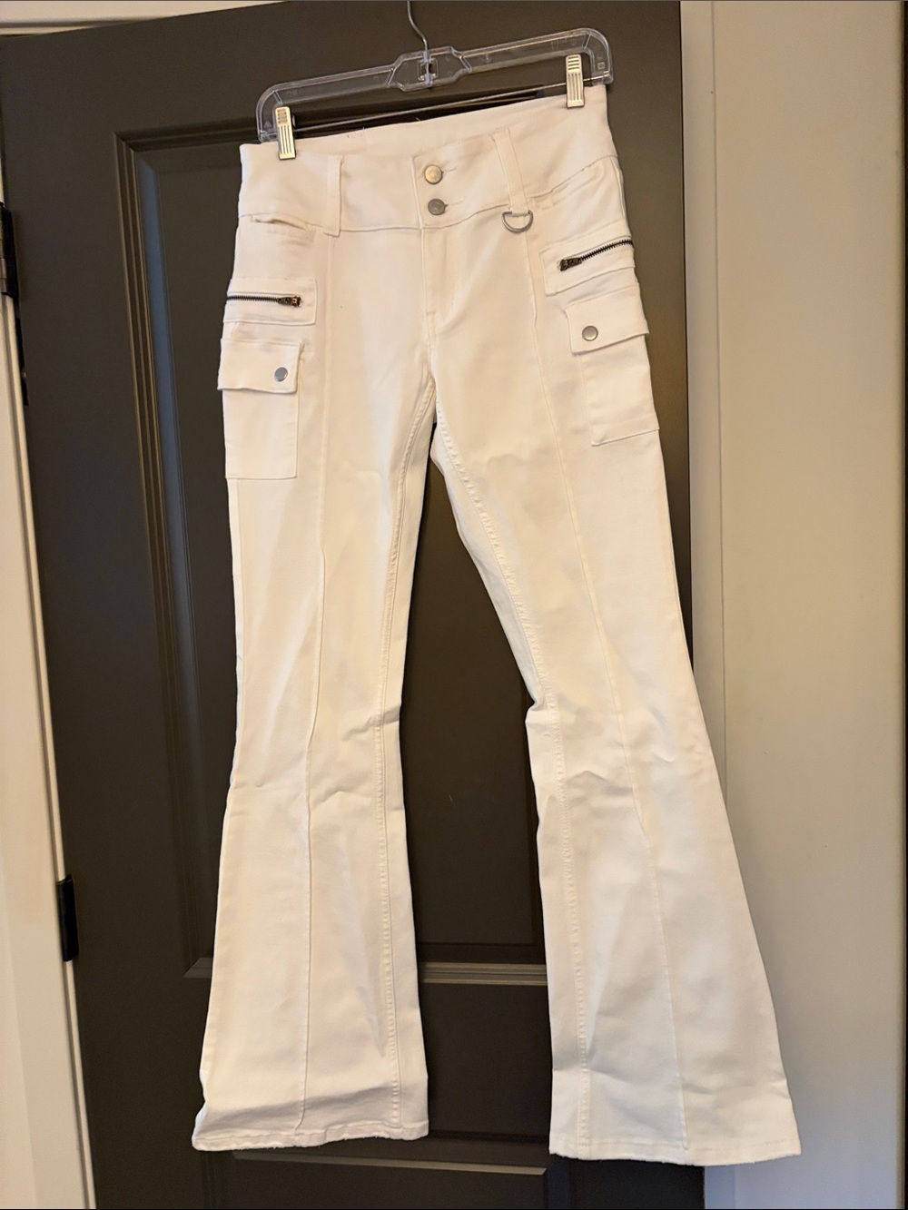 BDG White Flared Cargo Pants with Utility Pockets
